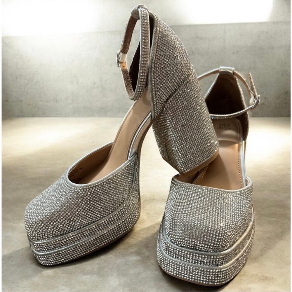Wild Fable Pave Rhinestone Platform Ankle Strap Rounded Toe Heels - Picture 2 of 16